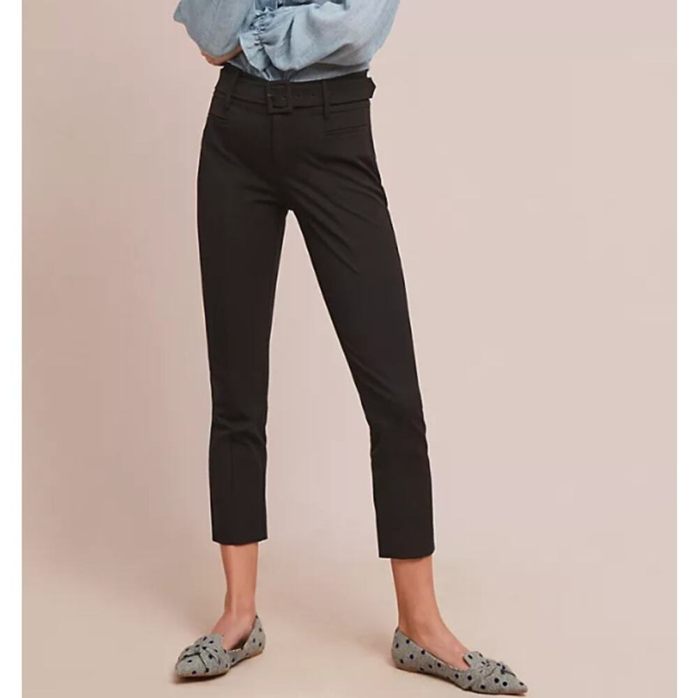 Anthropologie The Essential Slim Trouser Pants High Rise Cropped Black Womens 8